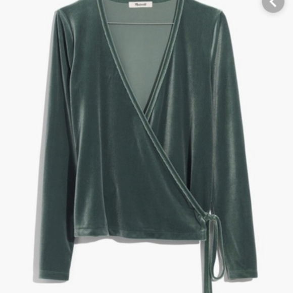 Madewell Ballet Velvet Wrap Top In Architect Green - Picture 3 of 14